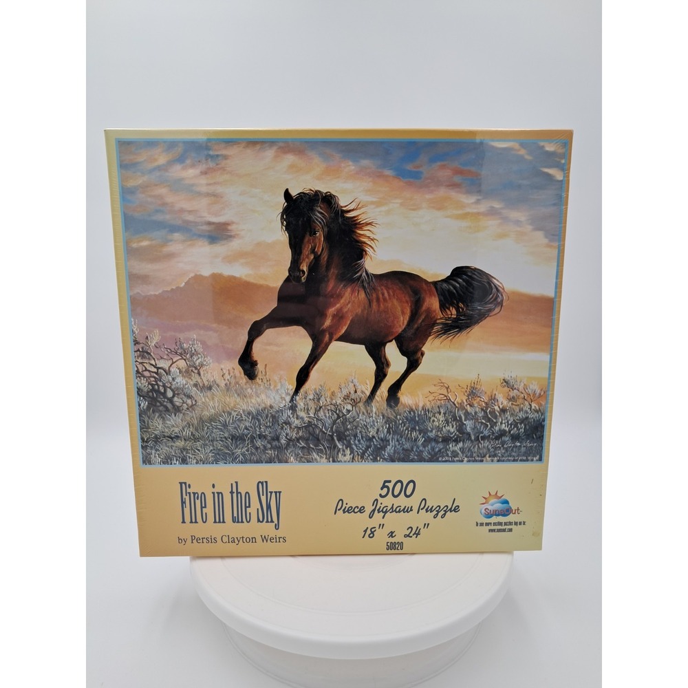 'Fire In The Sky' 500 Piece‎ Puzzle Galloping Brown Wild Mustang Horse NIB